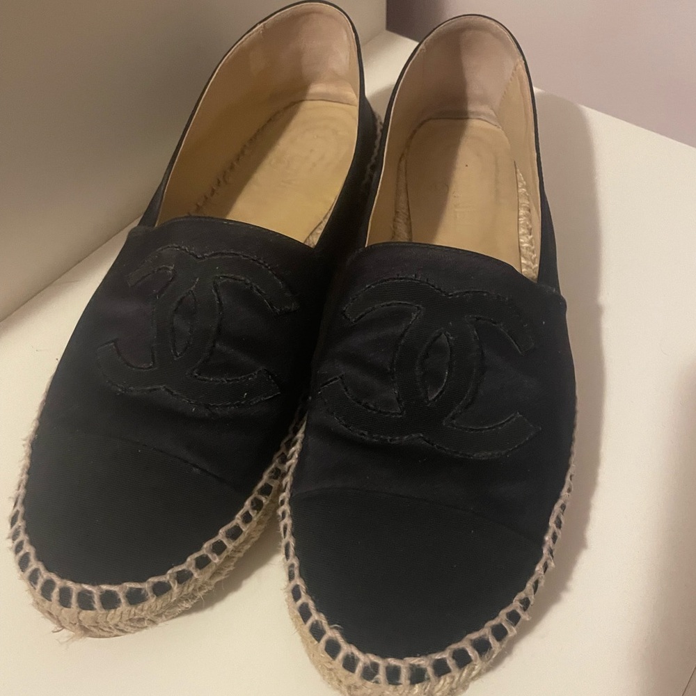 CHANEL Black Women’s Espadrilles 42 Satin Authentic